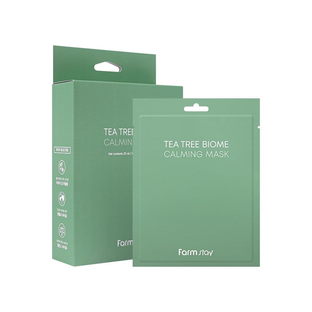 FARMSTAY TeaTree Biome Calming Mask Daily Facial Gentle for Sensitive Skin Korean Skin Care Hydrating Soothing Acne Calming mask100 cellulose for WomenMenTeenager084 floz10Sheets