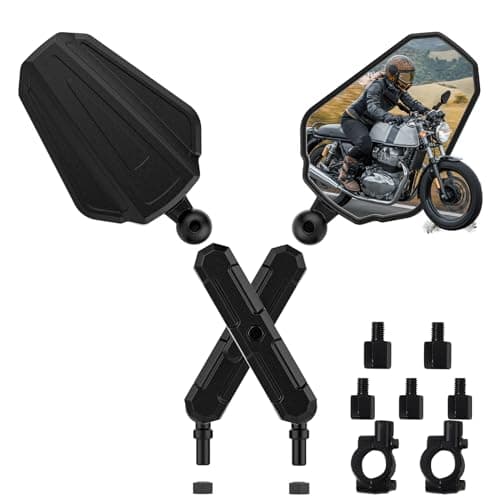 Tewgug Upgraded Universal Motorcycle Mirror,Adventure Ball-Head ATV Rear View Mirror No Vibration & Wobble With 8/10MM Screw and 7/8" Handlebar Aluminum Mount Compatible with ATV Dirt Bike and More