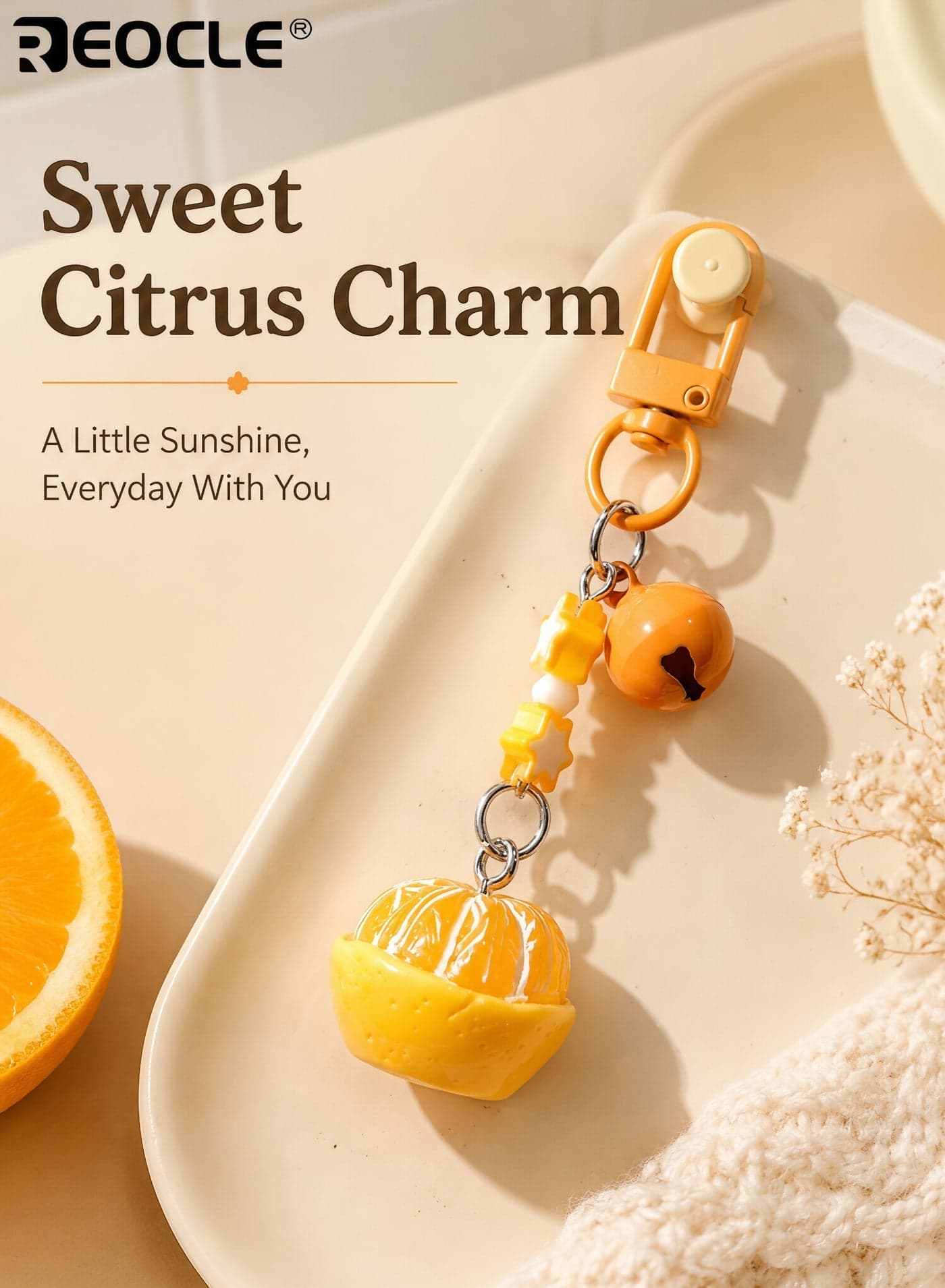 Lovely Orange Themed Keychain with 3D Peeled Orange Charm and Bell Kawaii Fruit Key Ring for Keys Bags & Daily Styling