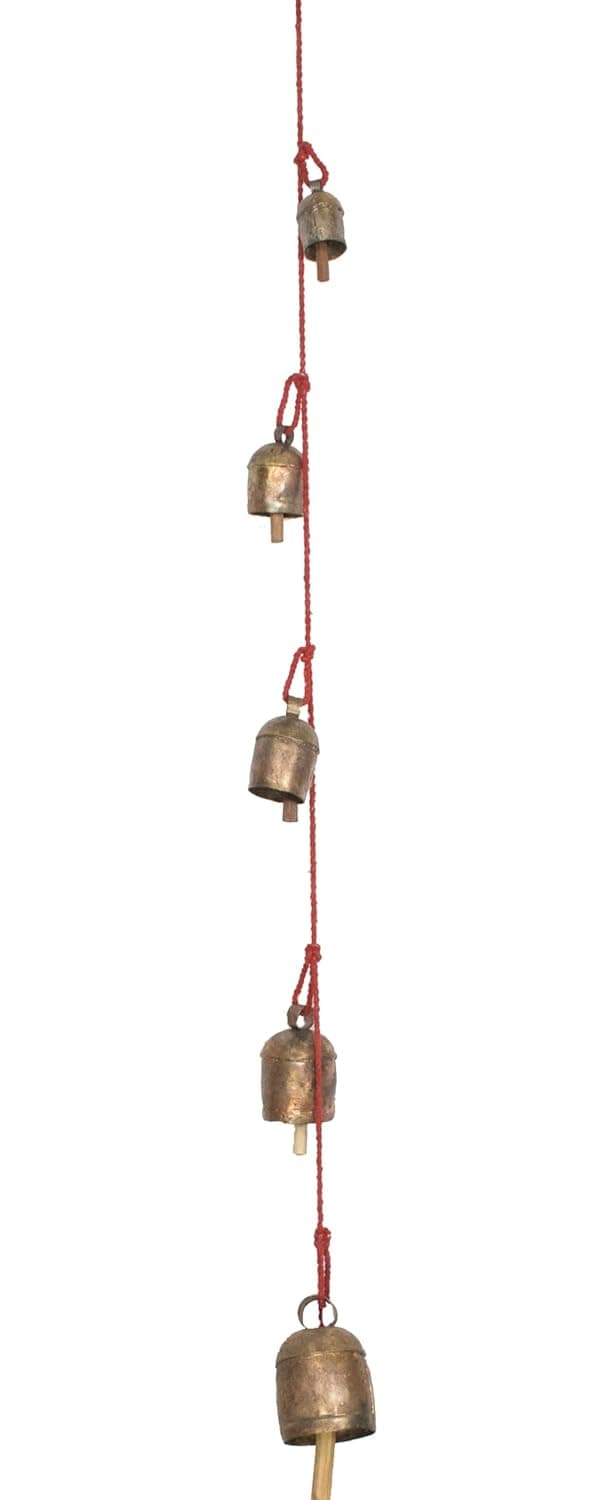 Ethnics of Kutch Hand Made Metal Bells Wrought Iron CopperZinc Coated Home Dcor Chimes Cow Bell SA RE GA MA String Bell 5 Bells 56 cms Length Colour Copper BEL0121