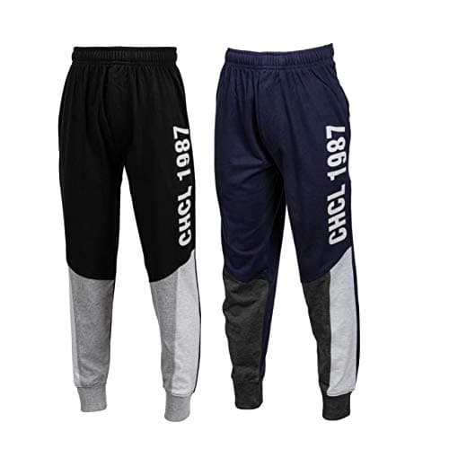 chopper club Boys (5-15 Years) Jogger Track Pants Cotton Mid Rise Slim Fit - Pack of 2, Navy + Black 34
