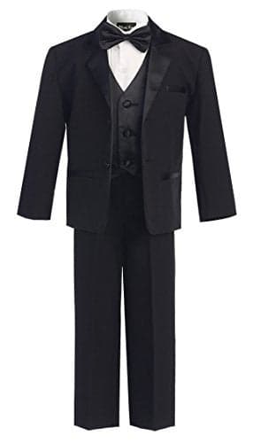 OLIVIA KOO Boy's Perfect Fit Classic Tuxedo Suit with No Tail, Black Two Button, 7