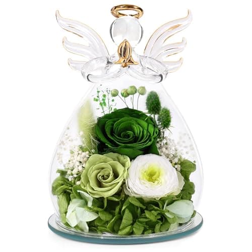 Bessol Birthday Valentines Day Gifts for Her Women Mom Preserved Roses in Glass Angel Figurines Fresh Flowers for Delivery Forever Flowers Eternal Rose for Grandma Sister Wife Daughter