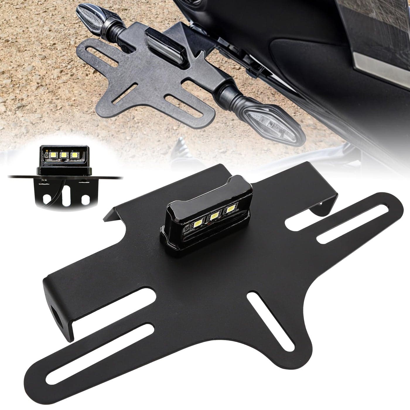 Motorcycle License Plate Holder Fit for 20232024 CFMOTO 450SR Tail Light Bracket Parts Tidy Fender Eliminator Mount Kit Stainless Steel Accessories for CFMOTO SR Black Screws Lights included