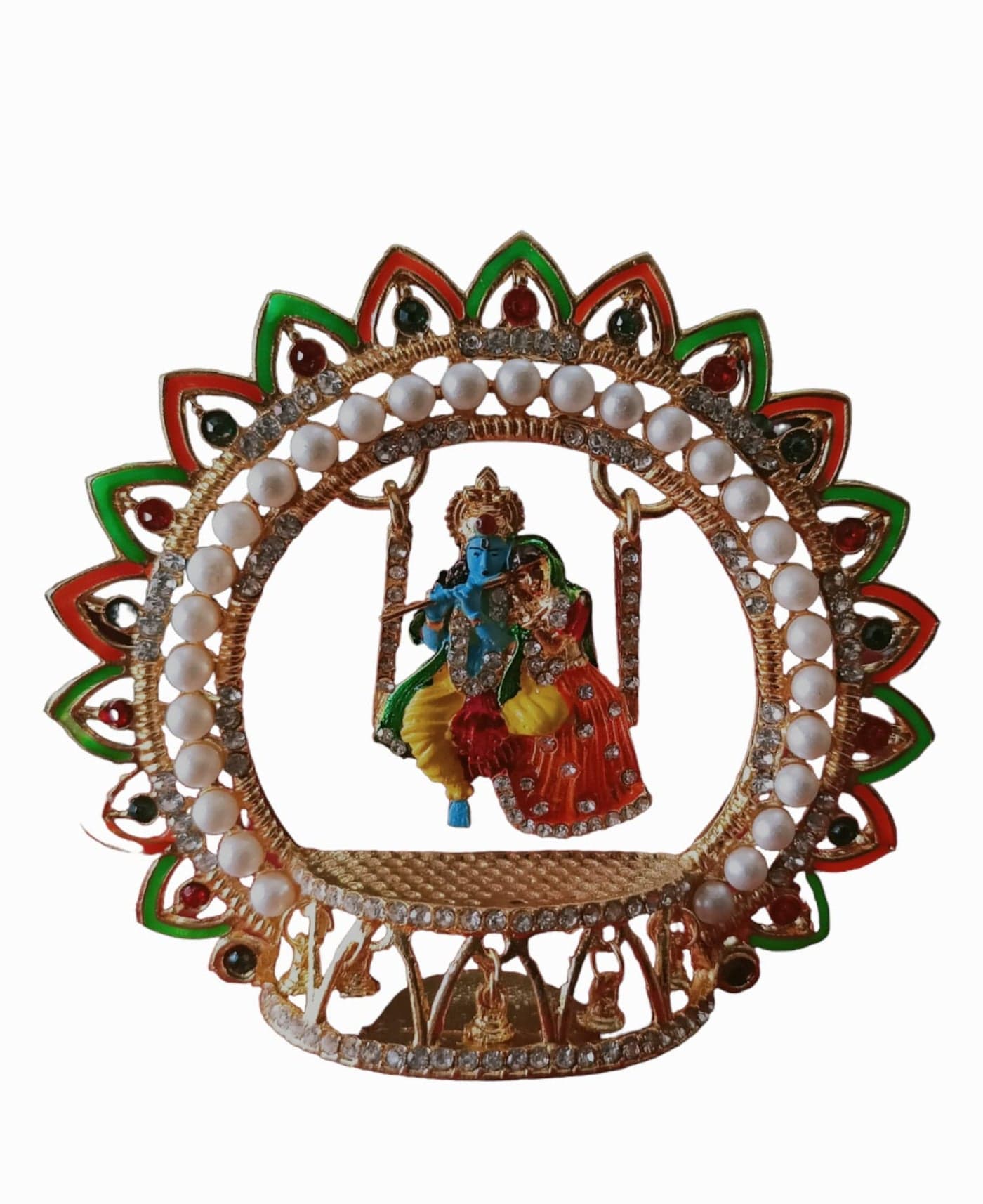 BEXCO Metal Radha Krishna Idol Size 4 35 inches on Swinging Jhula Idol Statue Showpiece Figurine for car Dashboard Janmashtami jhula Size 4 X 4 Inches