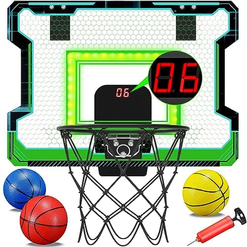 OKKIDY Mini Indoor Basketball Hoop Lightup Basketball Hoop with Electronic LED Scoreboard Small Outdoor Basketball Game Toys for 6 7 8 9 10 12 Year Old Girls Boys Kids Teen Adults Idea Gifts