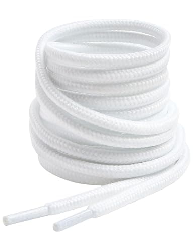 VSUDO 39 Inches Round White Boot Laces, 5/32" Diameter Shoe Laces for Boots, Heavy Duty Work Shoestrings, Hiking Shoelaces for Men or Women (2Pairs-White-100CM)