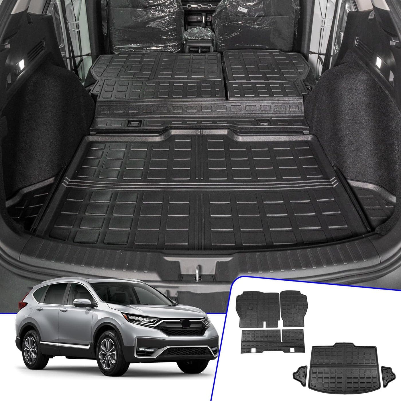 Rongtaod Cargo Mat Compatible with 2023 2024 2025 2026 Honda CRV Trunk Mat Cargo Liner TPE All Weather Back Seat Cover Protector CRV Accessories Fit Lower DeckBackrest MatsTrunk Mat