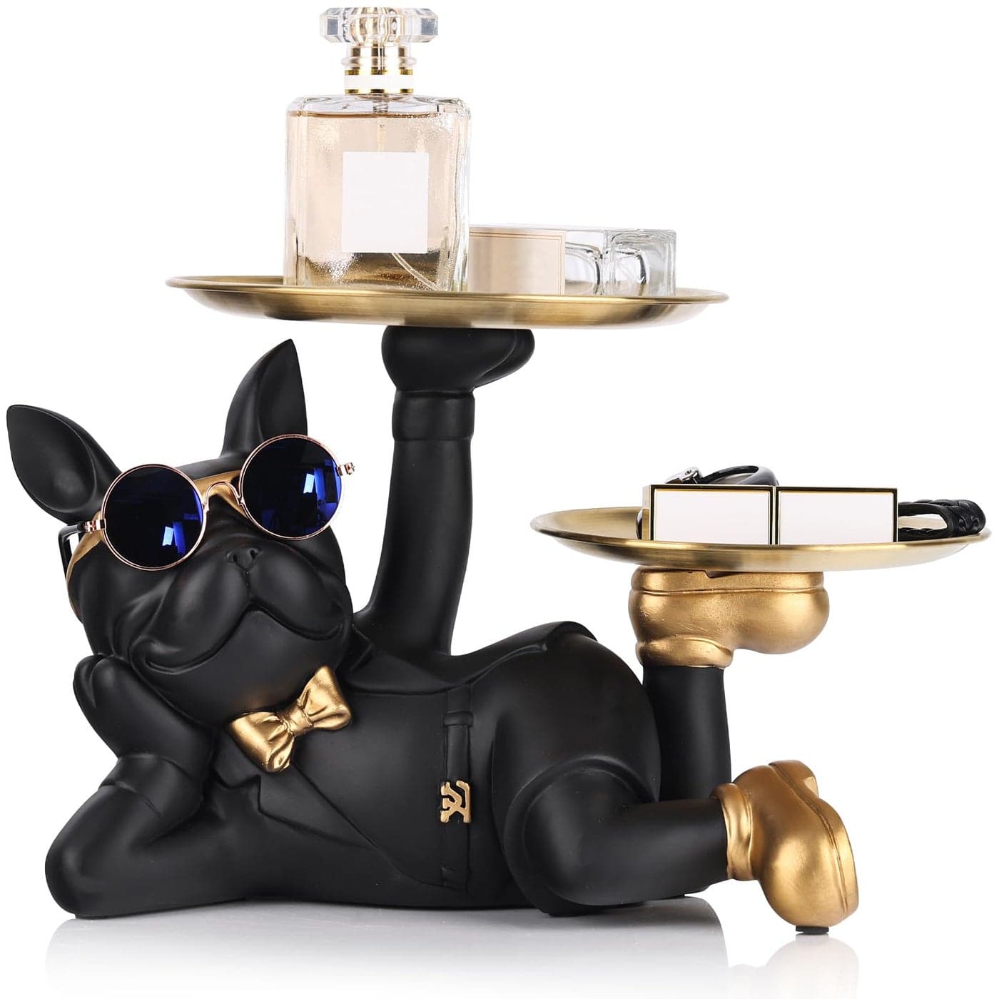 oliruim Bulldog Tray Statue Bulldog Butler with Storage Tray for Entryway Key Holder Ring Holder Living Room Coffee Table Candy Dish Modern Home Office Desktop Decor Black