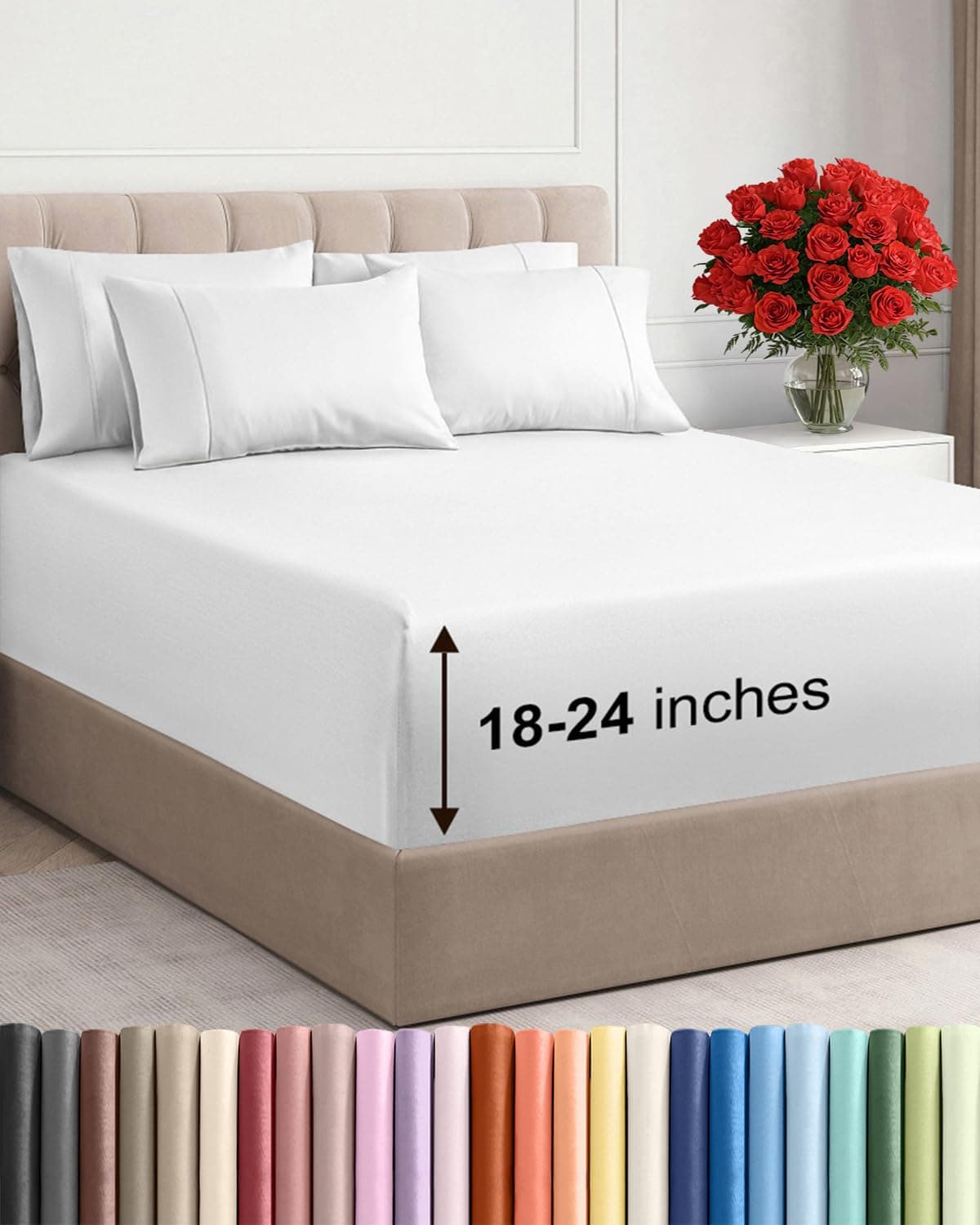Extra Deep Cal King Sheet Set 6 Piece Breathable Cooling Sheets Hotel Luxury Bed Sheets Set Easy Secure Fit Soft Wrinkle Free Comfy Sheets Set White Sheet Set with Extra Deep Pockets
