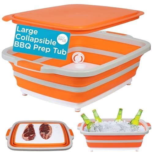 BIRDROCK HOME Collapsible Food Prep Cutting Board and Grill Caddy Tub with Colander Lid Multifunctional Kitchen Vegetable Washing Basket Silicone Dish Tub for BBQ Picnic Tailgate and Camping