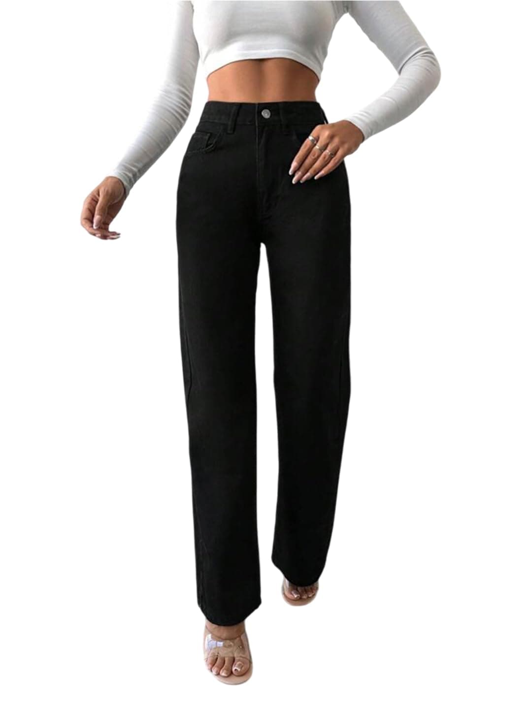 KOTTY Women's Solid High Rise Stylish Looking Comfortable Stretchable Jeans(Black,28)