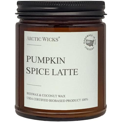 Pumpkin Spice Latte Candles | Arctic Wicks Scented Candles Coconut & Beeswax Candles | 9oz Amber Non-Toxic Candle Fall Decor Gifts Pumpkin Spice Candles for Autumn | USDA Certified Biobased