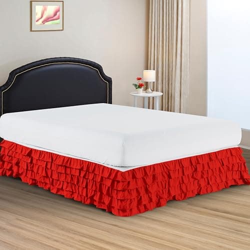 Elegant Comfort Luxurious Premium Quality 1500 Premier Wrinkle and Fade Resistant Hotel Quality Microfiber Multi-Ruffle Bed Skirt - 15inch Drop, Twin, Red