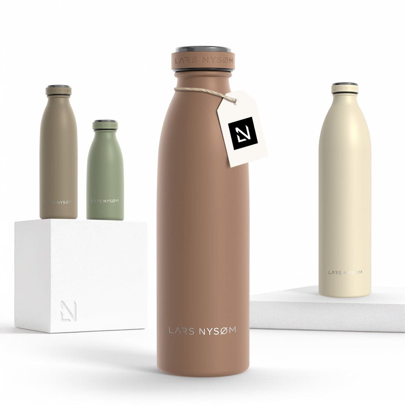 LARS NYSM Stainless Steel Insulated Water Bottle 12oz 17oz 25oz 34oz 51oz Insulated Thermo Flask for Hot and Cold Beverages Leakproof Drinking Bottle Mocha Brown 339 oz