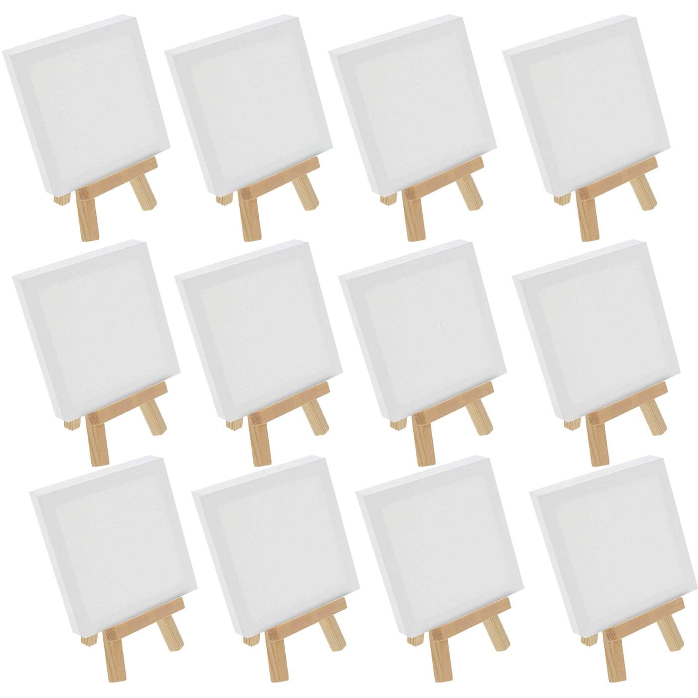 US Art Supply 5 x 5 Stretched Canvas with 8 High Small Natural Wooden Easel 12 Pack AFrame Canvas Stand Tripod Small Painting Easels Tabletop Easel for Painting Canvases Student Crafts