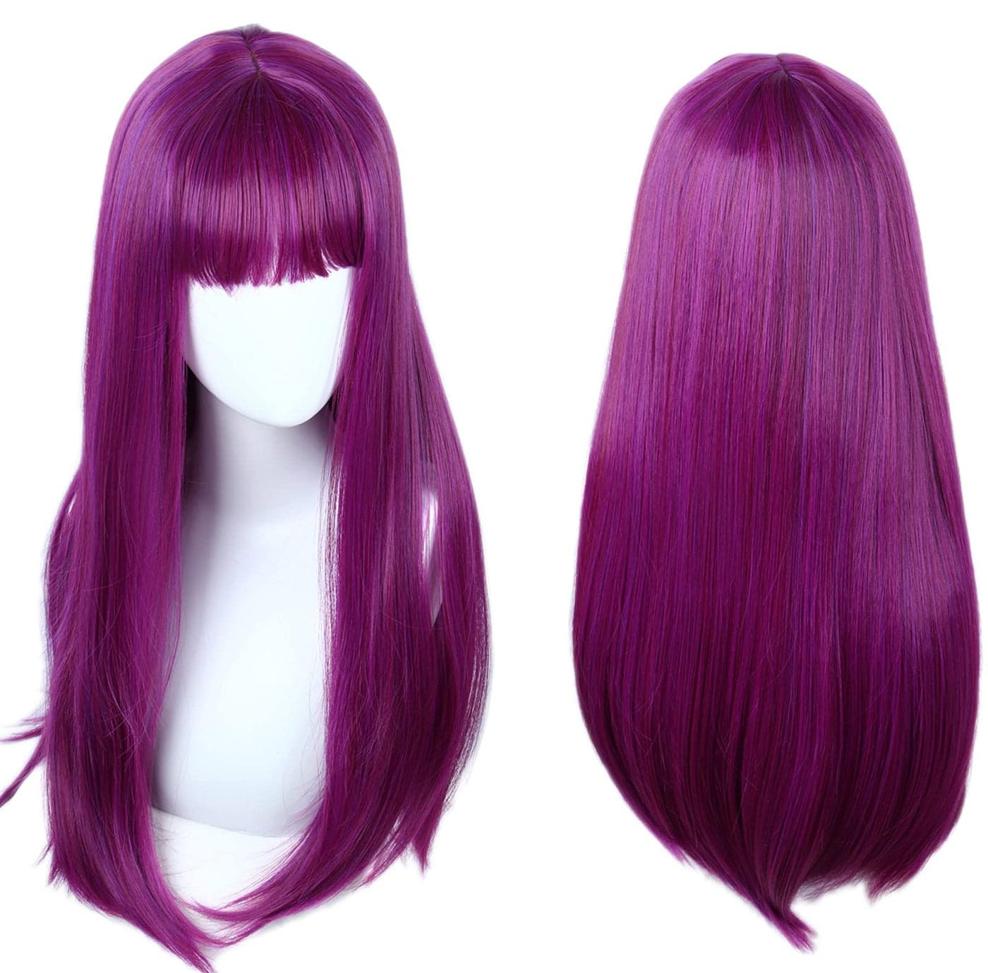 Linfairy Womens Long Straight Purple Mal Wig Halloween Costume Cosplay Wig with Bangs
