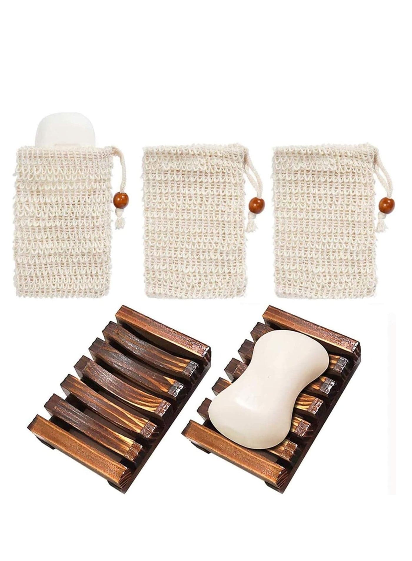 Soap Dishes for Bathroom Shower Holder Dish Tray Kitchen Home Bath Accessories Hand Craft Natural Wood Case Sponges Scrubber (2 Pack)