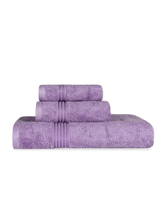 Egyptian Cotton 3-Piece Towel Set, Basic Towels For Bathroom, Home Decor, Guest Bath, Shower, Apartment, Included 1 Face, 1 Hand, 1 Bath Towel, Washcloth, Quick Dry, Royal Purple