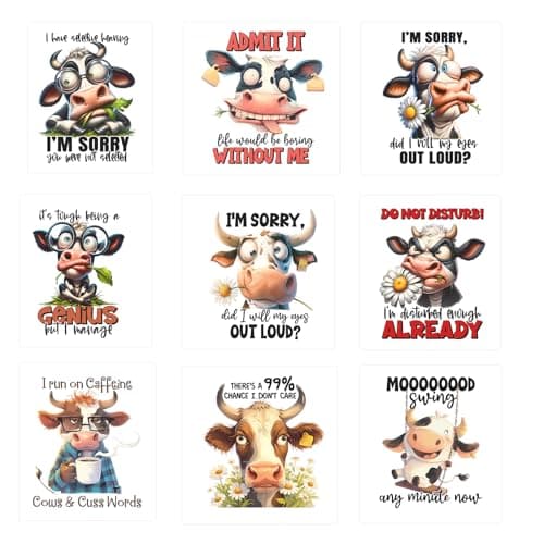 9pcs Cow Quotes Heifers Iron On Decals Thermal Transfer Stickers for Clothing Appliqued Sublimation Patches Iron On Transfer Designs Heat Press Vinyl for Shirts Pillow Covers