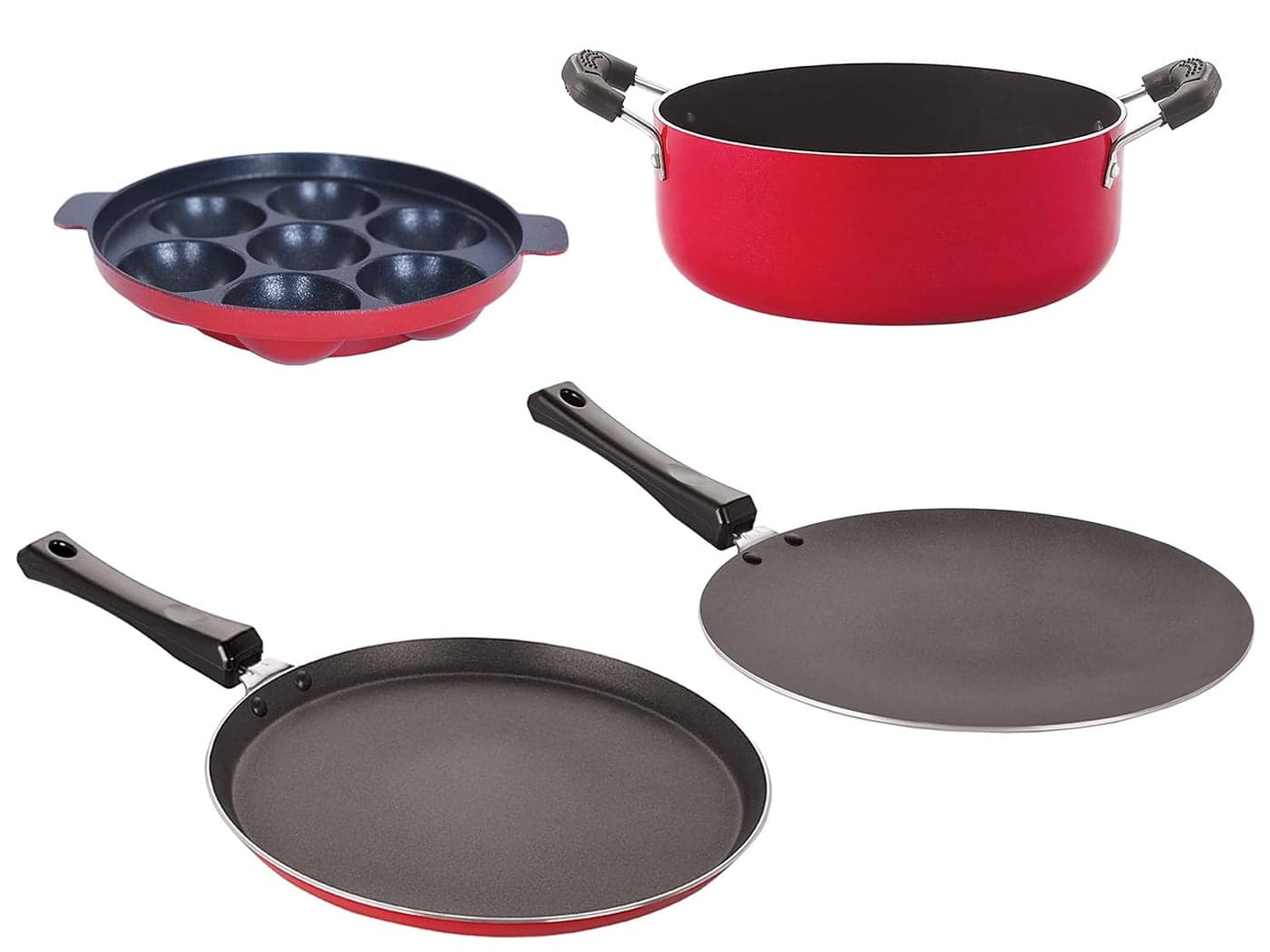 Nirlon 3 Layer Coated NonStick Aluminium Pots and Pans Cooking Combo Set of 4 Pieces 26mm_CT11_AP7_Cass22_FT12
