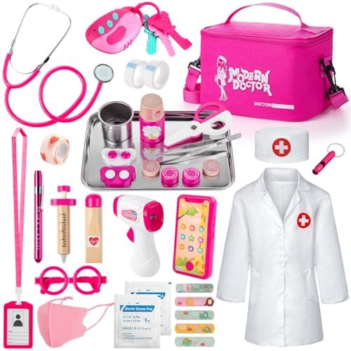 Sundaymot Doctor Kit for Girls 34 Pcs Pretend Play Doctor SetDoctor kit for Toddlers 35 with Medical Bag Stethoscope and Other Accessories Doctor Play Gift for Kids Toddlers Role Play