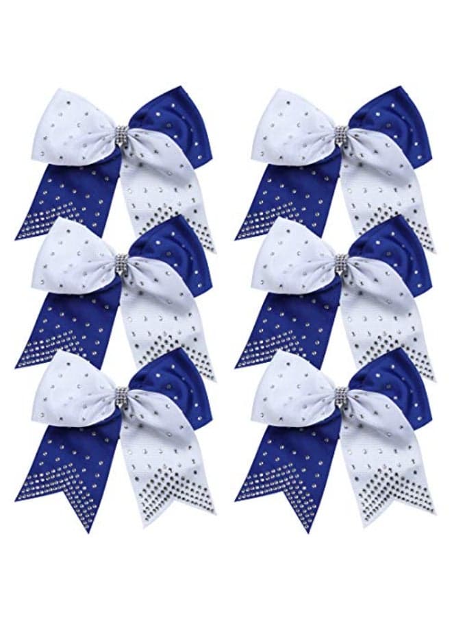 8 Inch 2 Colors Cheerleader Bows Ponytail Holder with Bling Fling Rhinestones Hair Tie Cheerleading Bows 6 Pcs Royal BlueWhite