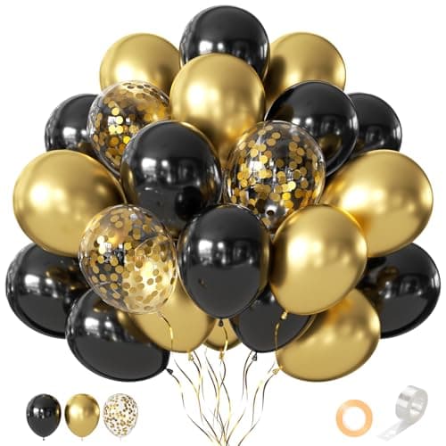 CVPARTYON Black and Gold Balloons 55 Pcs 12 Inch Metallic Gold Balloons Black Balloon Gold Confetti Latex Balloon for Birthday Party Graduation Decoration Baby Shower New Years Wedding Anniversary