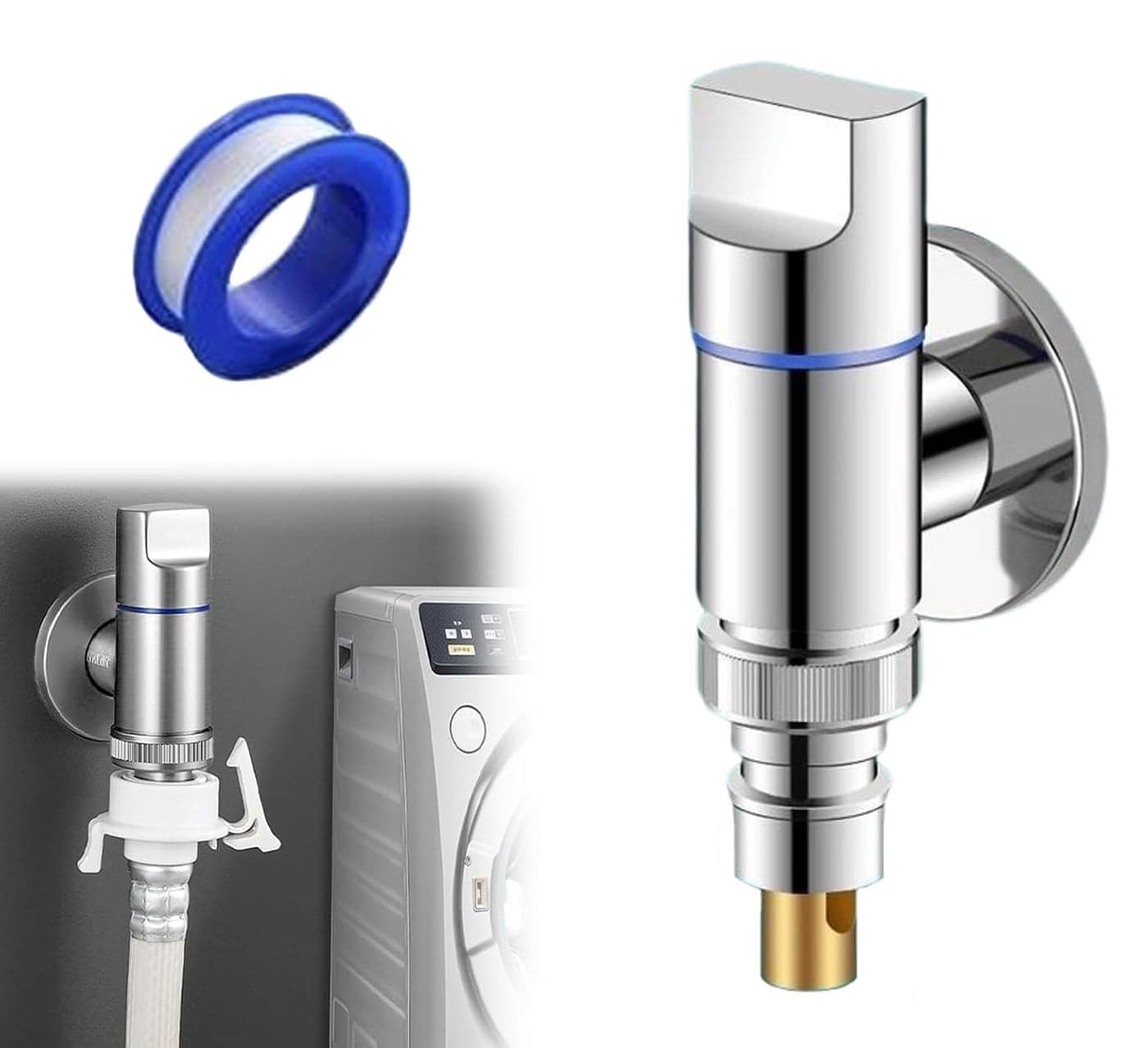 Washing Machine Faucet with Auto Shut-Off Valve, Universal 1/2'' Angle Stop Valves for Laundry & Dishwasher, Leak-Proof Mini Wall Mount Faucet for Bathroom and Toilet Accessories