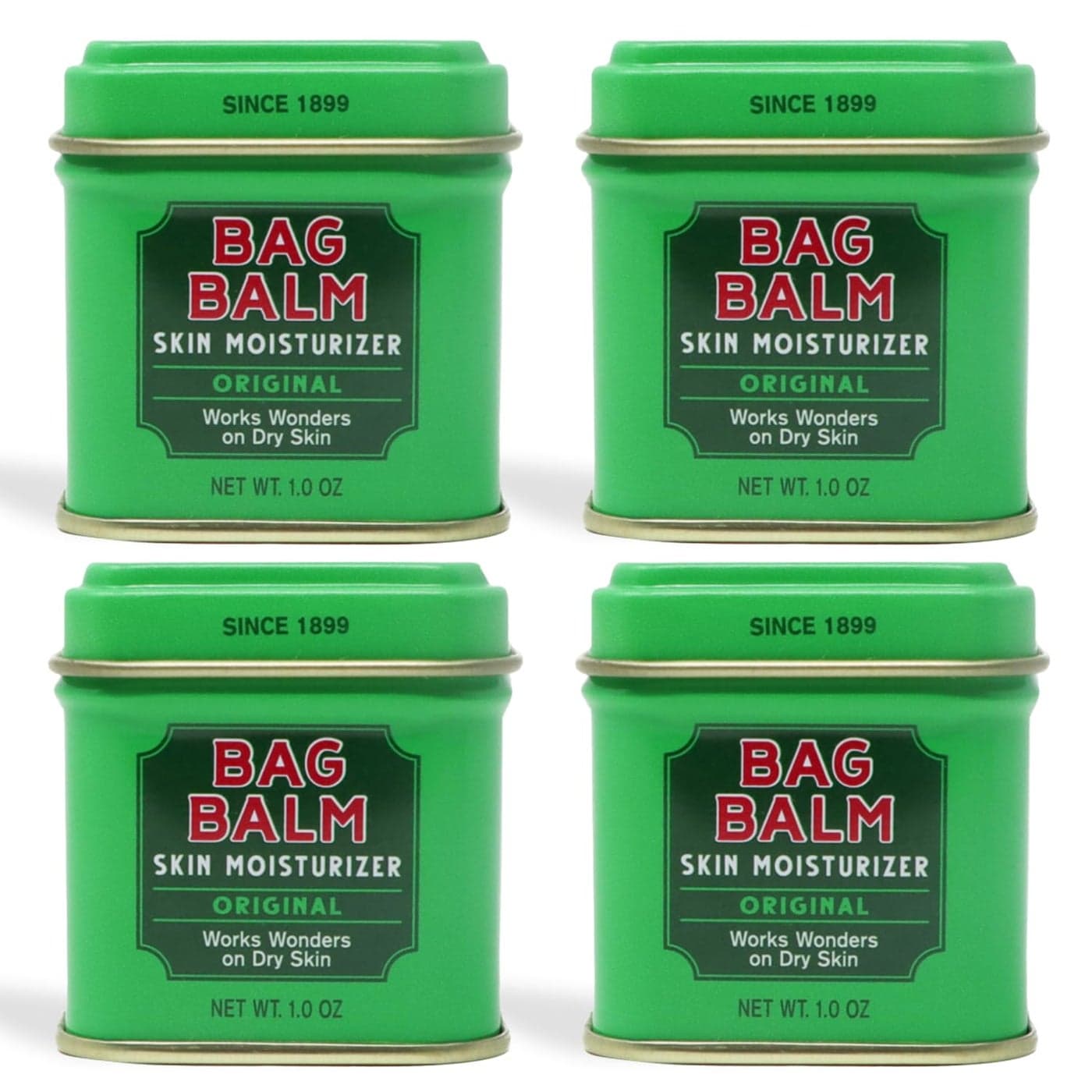 Bag Balm Vermonts Original Ointment 1 Ounce Tin Pack of 4 Moisturizing Ointment for Dry Skin that can Crack Split or Chafe on Hands Feet Elbows Knees Shoulders and More
