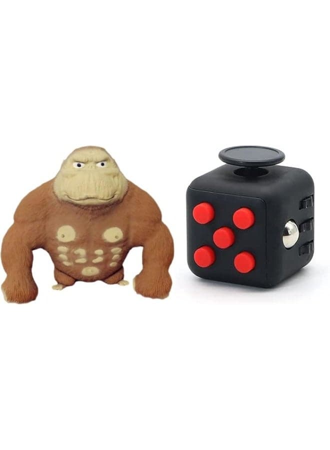 Set of 2 pcs one stretchy squeezegorilla fidget toy and one fidget cube ideal for and party favors and birthday gifts