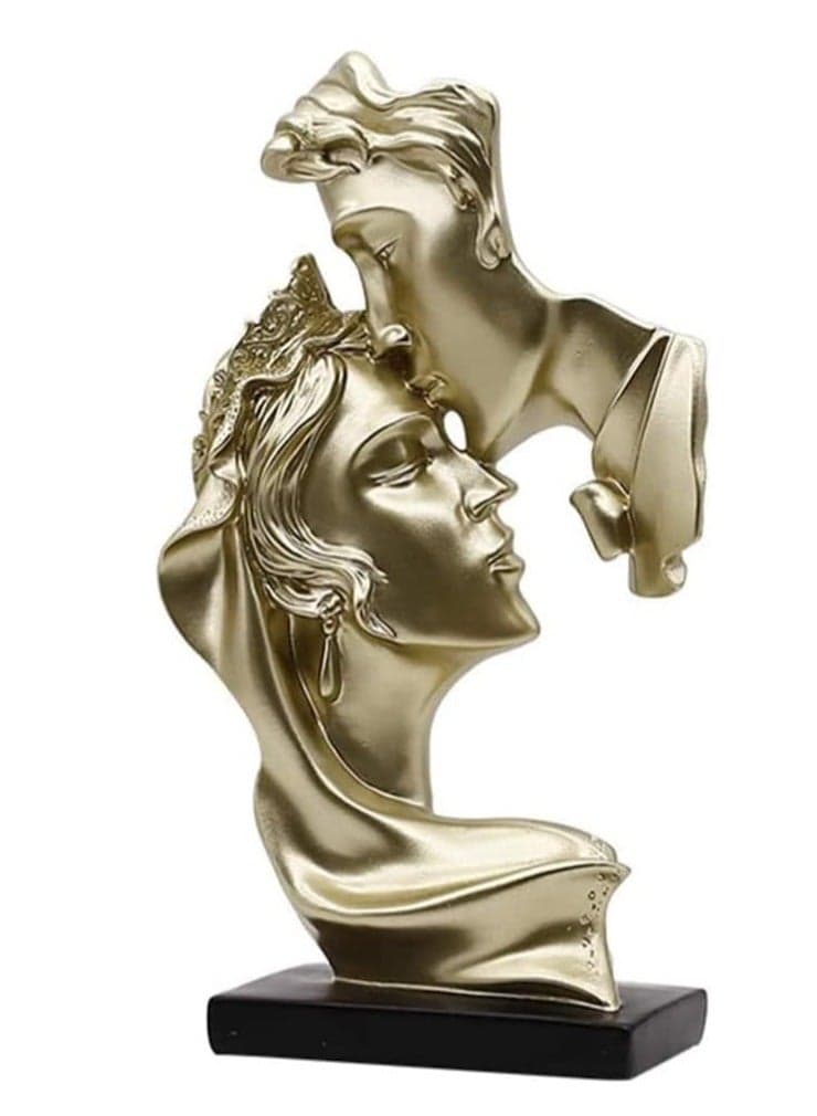 Couple Figurines Gold Statue Romantic Carved Crafts Ornament Lover Resin Sculpture Modern Art Desktop Figure Decor Table Ornament for Home Office Bookshelf Decor(Gold)