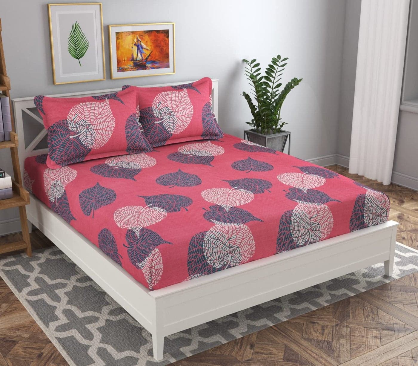 VAS COLLECTIONS Premium 3D Printed 144 TC Microfiber Double Bedsheet with 2 King Size Pillow Covers (90X90 Inches) Light Pink, Blue & White