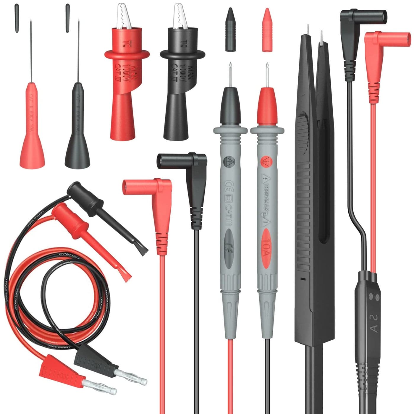 Electrical Multimeter Test Leads Set with Alligator Clips Test Hook Test Probes Lead Professional Kit 1000V 10A CATII