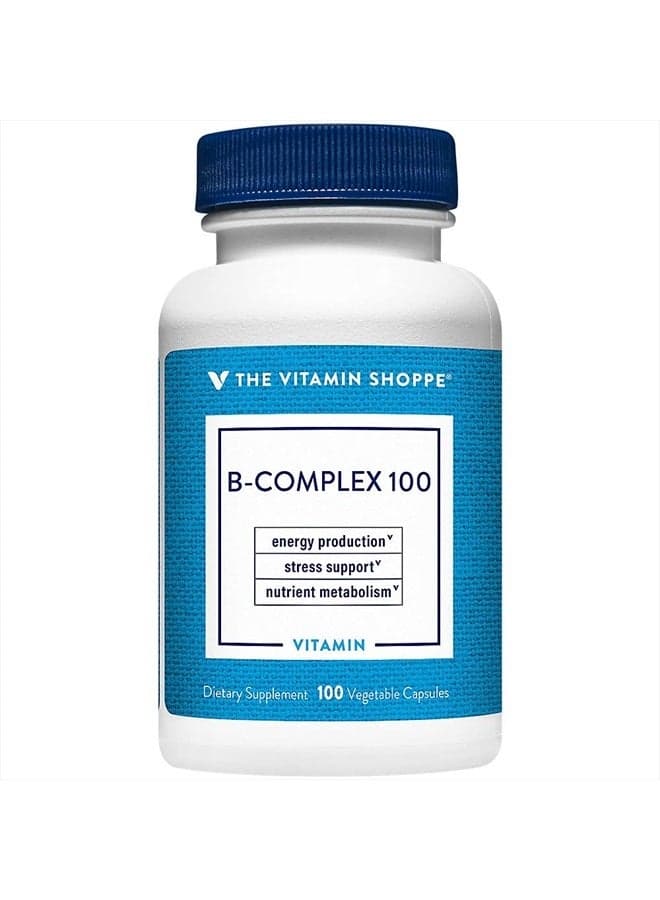 B Complex 100 – Supports Energy Production, Nervous System Function & Nutrient Metabolism – Excellent Source of B1, B2, B6, B12, Niacin, Folic Acid & Biotin (100 Veggie Caps)