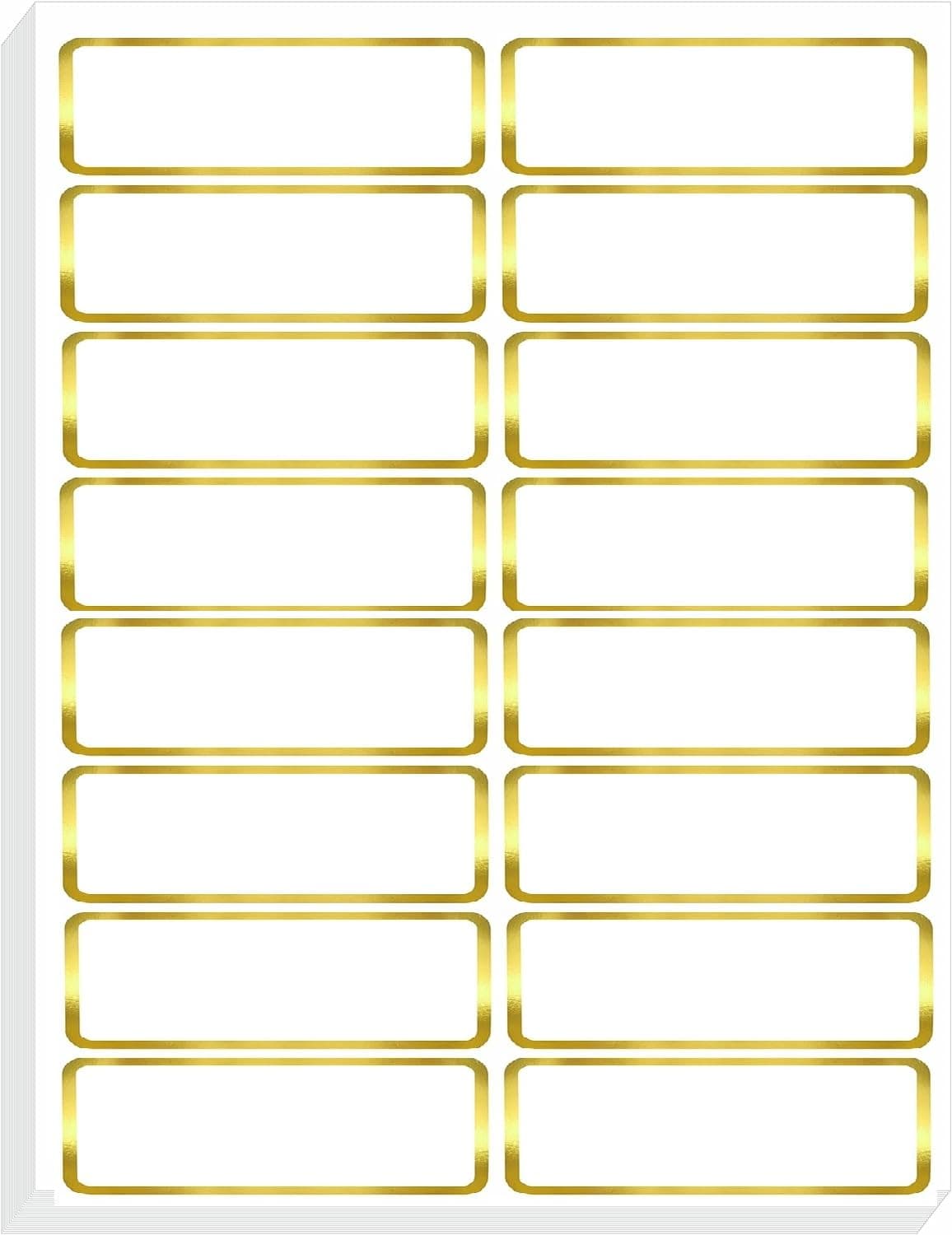 True-Ally 400 PCS Gold Metallic Name Labels, Blank Name Tag Stickers with Permanent Adhesive Writable Stickers with Metallic Gold Border for School Office Home (400)