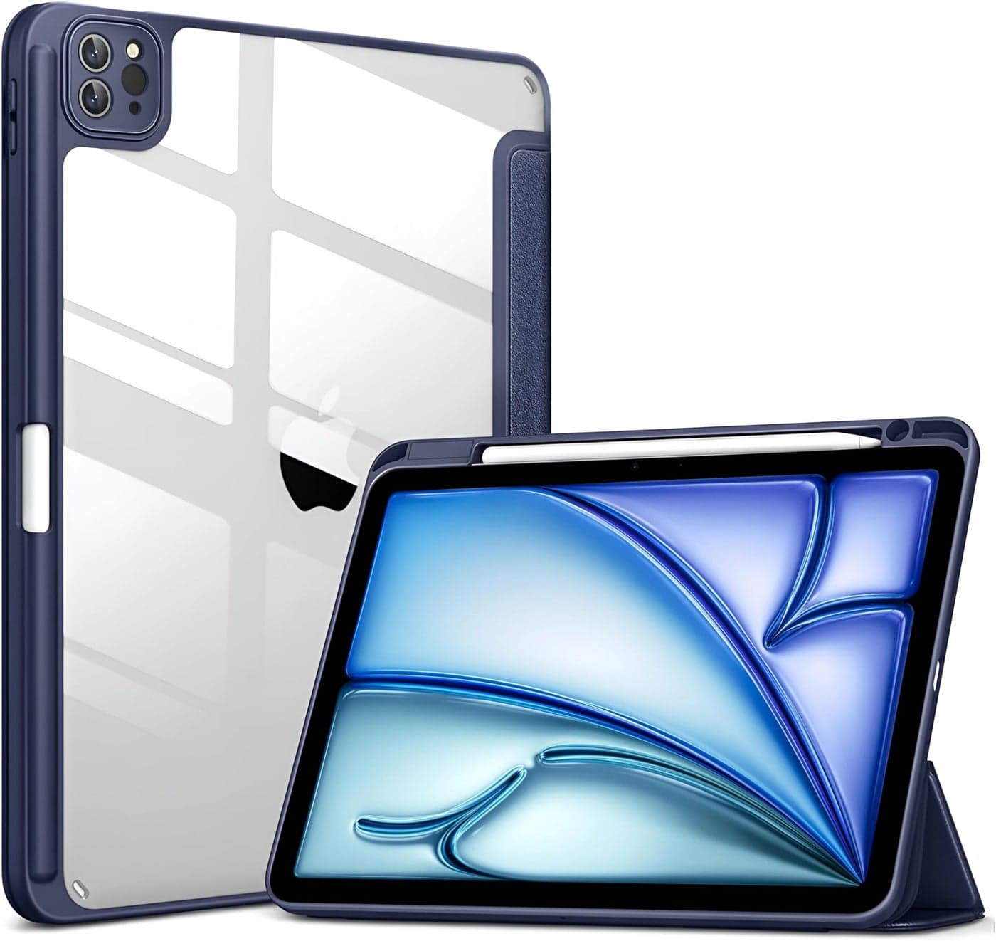 ProElite Case for iPad Air 11 Inch M4/M3/M2 2026/2025/2024, iPad Air 10.9 inch 5th/4th Gen & iPad Pro 11 inch 4th/3rd Gen 2022 case Cover, Transparent Smart Flip Cover with Pencil Holder, Dark Blue