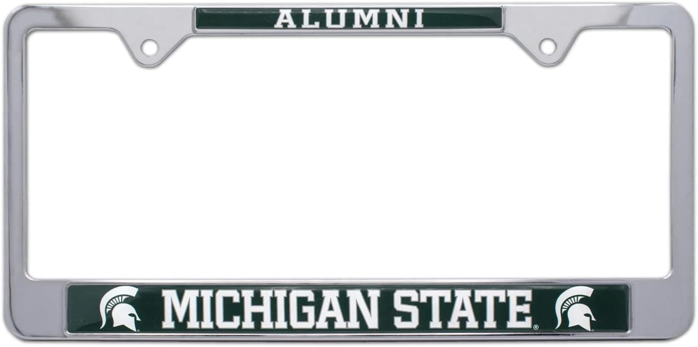 AMG Auto Emblems NCAA Michigan State Alumni License Plate Frame - Premium Shiny Chrome Metal