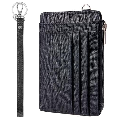 SEAVILIA Small Wallet for Women Slim Wristlet Keychain Wallets RFID Credit Card Holder With Zipper Pocket, ID Window (Black)
