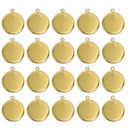 Lanbeide Stainless Steel Pendant Trays Cabochon Settings Bezel Pendant Blanks for DIY Crafting Photo Jewelry Making 16x16mm Gold