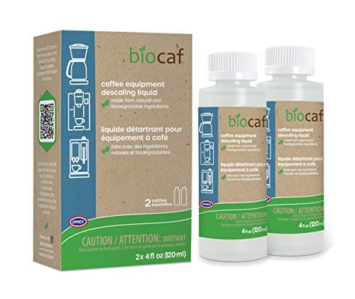 Urnex Biocaf Coffee and Espresso Descaling Solution 4 Ounce (2 Single Use Bottles) Safe to use with Keurig, Delonghi, Nespresso, Ninja, Hamilton Beach, Mr Coffee, Braun