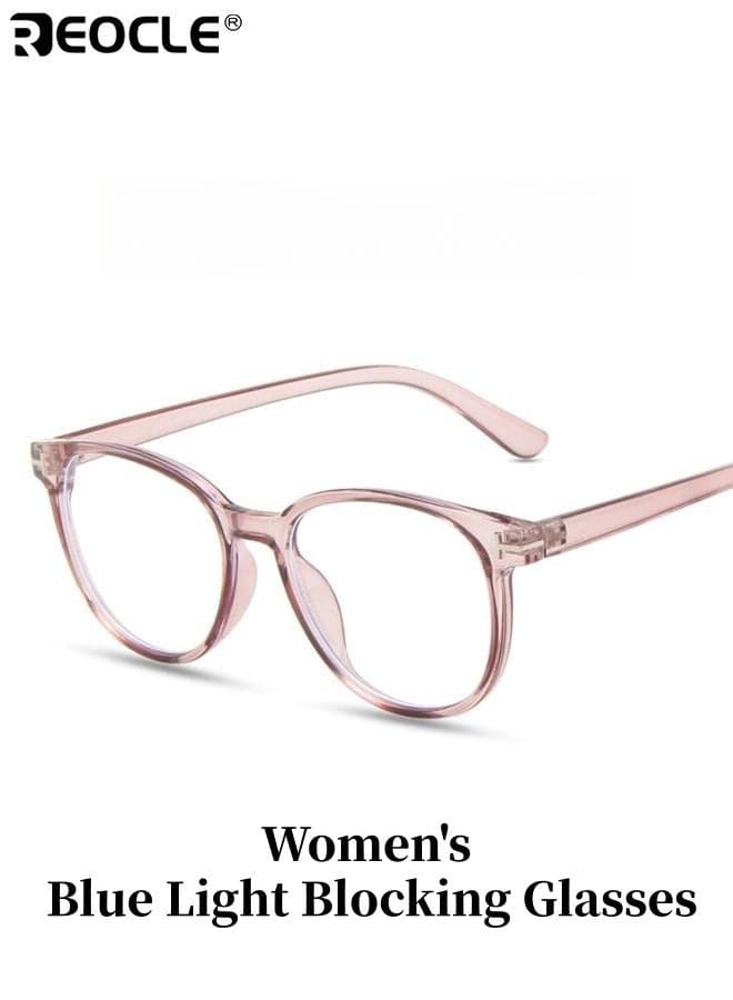 Women's Blue Light Blocking Glasses with Round Frame Design and Non-Prescription Lens Anti Eyestrain Eyewear with HD Clarity for Screen Use