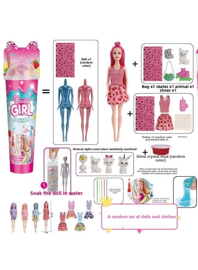 Milk Tea Cup Color-Changing Surprise Doll for Little Girls | Water-Soluble Playhouse Dress-Up Toy | Blind Box Explosions | Kids' Water Activated Color Change Toy | High-Quality Cha