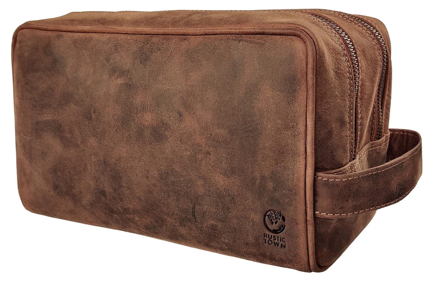 Rustic Town Leather Travel Toiletry Bag (Brown) - Mens Dopp Kit Bathroom Organizer