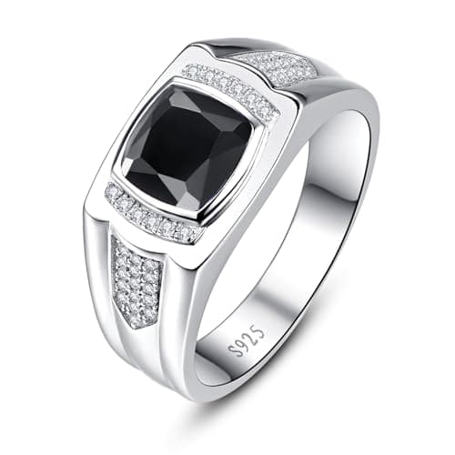 Yaresul Black Onyx Ring for Men 925 Sterling Silver Mens Black Stone Ring Pave CZ W/AAA Princess Cut Wedding Band Gift for Dad Size 7