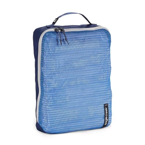Eagle Creek Pack-It Reveal Medium Packing Cubes for Travel - Durable, Water-Resistant Fabric with Angled Zipper Design and Full Front-Panel Mesh Window, Az Blue/Grey
