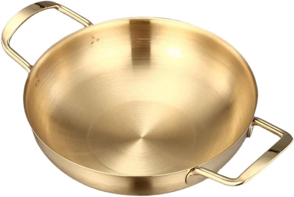 EMNDR Korean Ramen Stainless Steel pan Skillet Carbon Frying Wok Non Sticking Searing- Mini Chefs Stainless Steel Everyday Pan Cookware- Inner Diameter 20cm