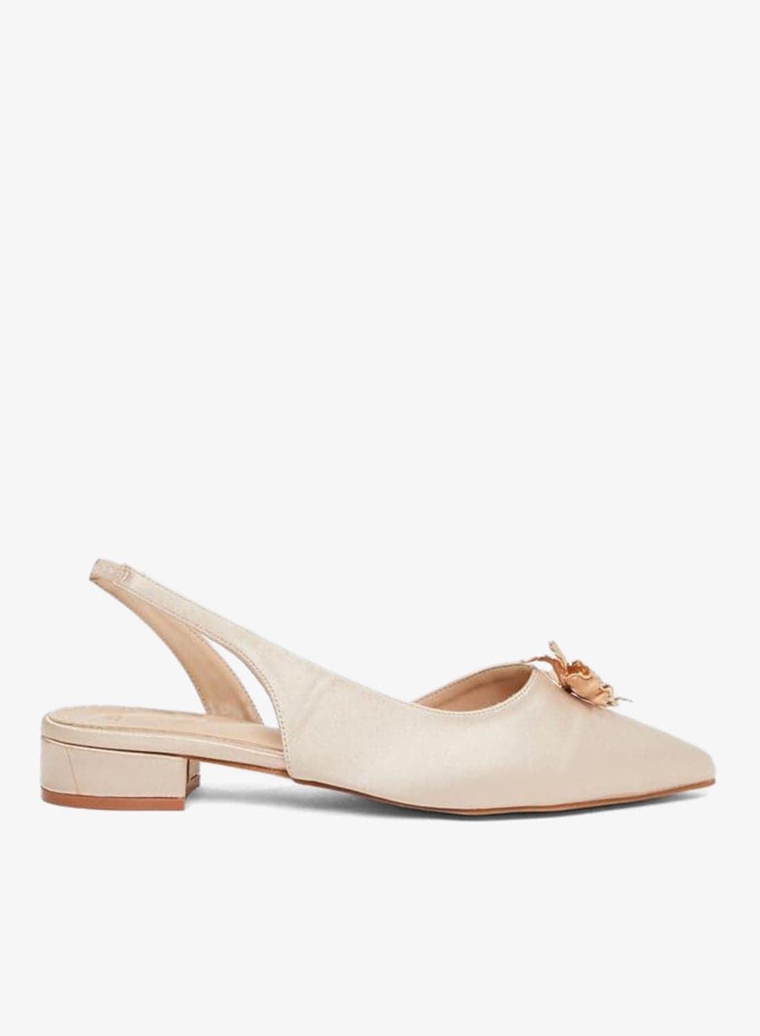 Women Beige Satin Slingback Shoes with Floral Detail
