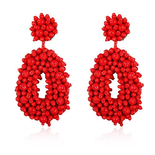 Statement Drop Earrings - Bohemian Beaded Teardrop Dangle Earrings Gift for Women