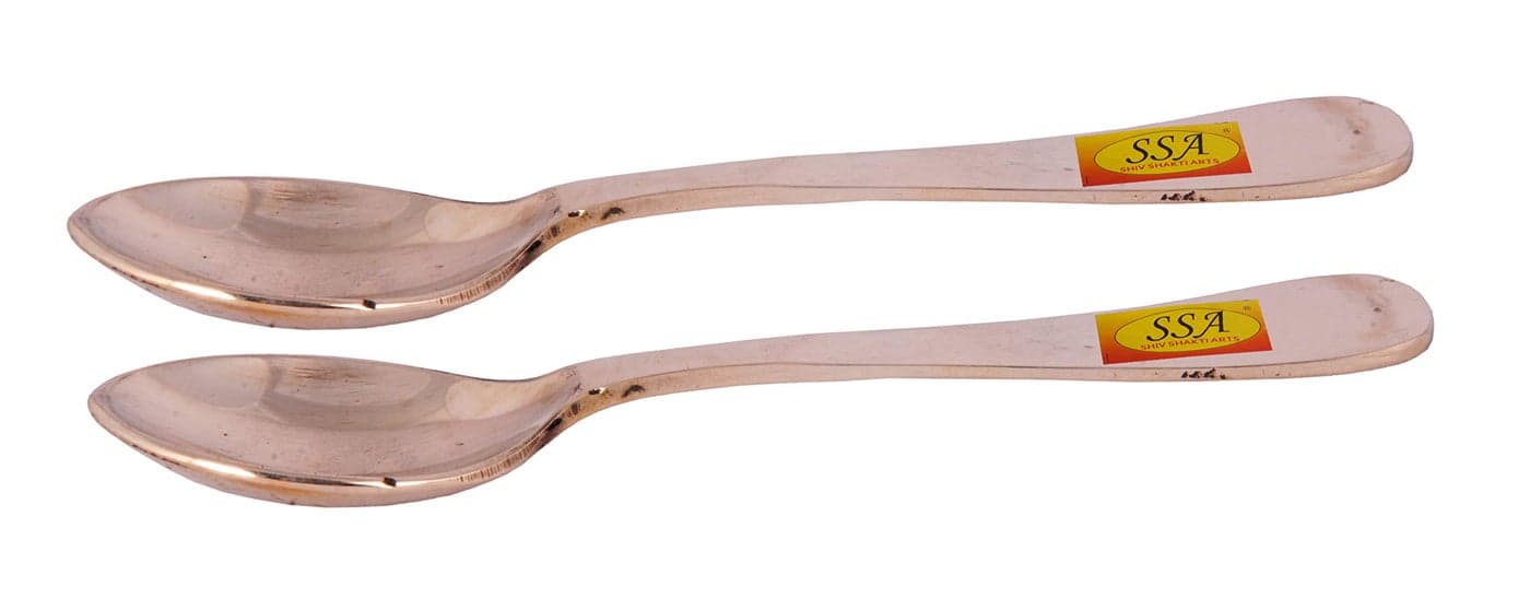 Shiv Shakti Arts® Pure Bronze Kansa Serving Dessert Spoon for Serving Food, Tableware(Medium, Length - 15.5 CM) - 2 Piece
